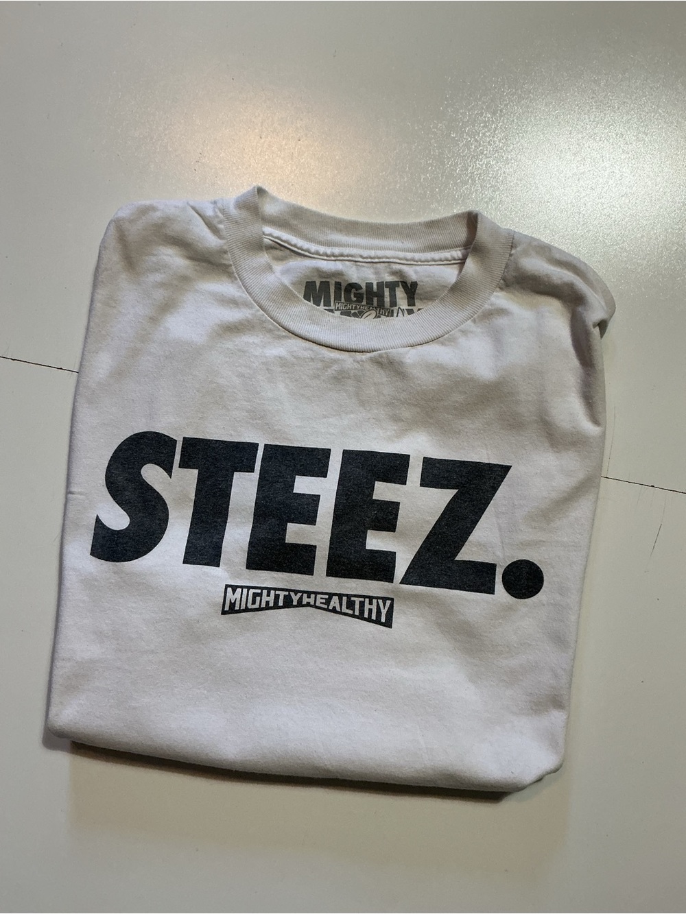 Mighty Healthy Steez Skateboarding White Graphic S/S Crewneck T-Shirt